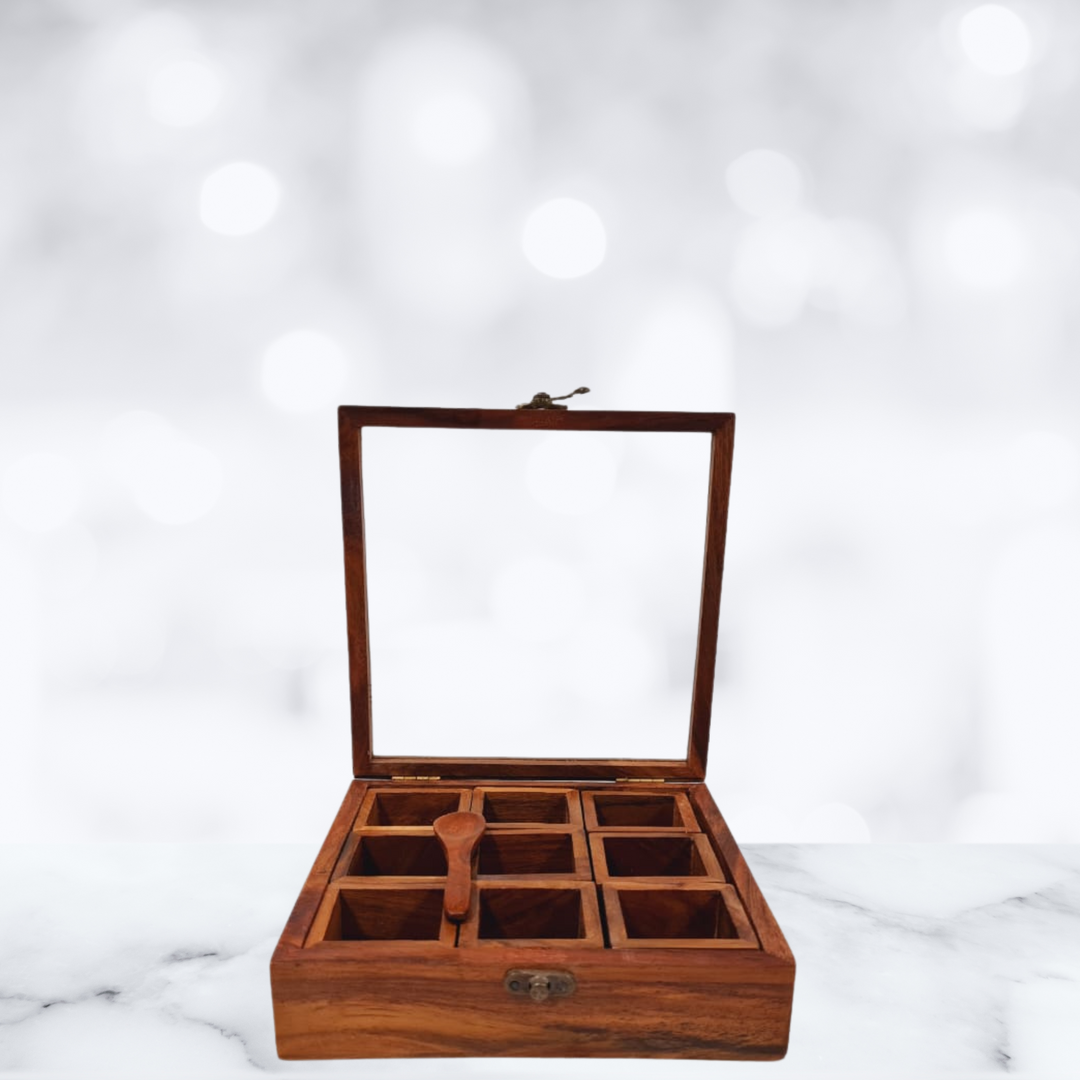 Rosewood Spice Box with Glass Window and Spoon