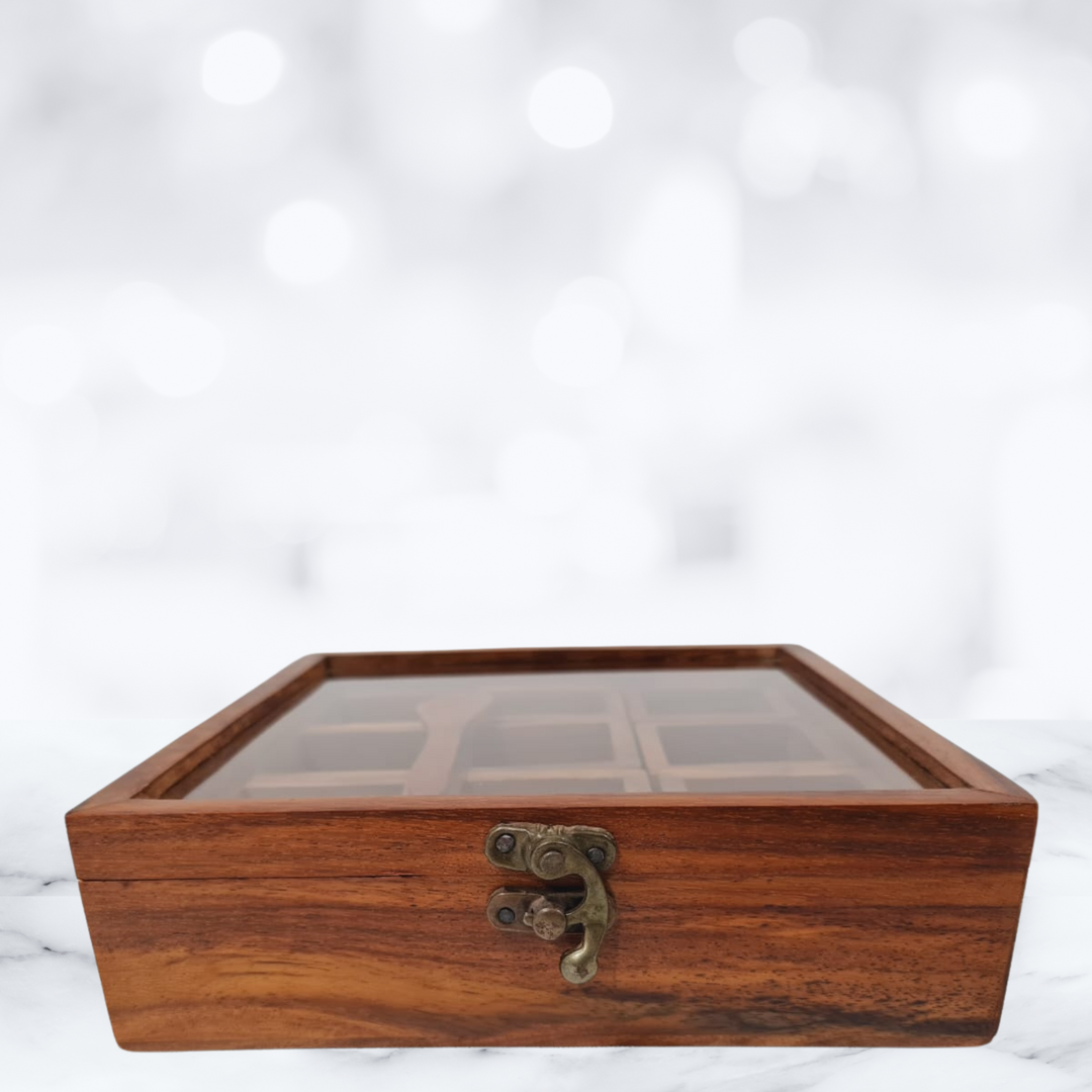 Rosewood Spice Box with Glass Window and Spoon