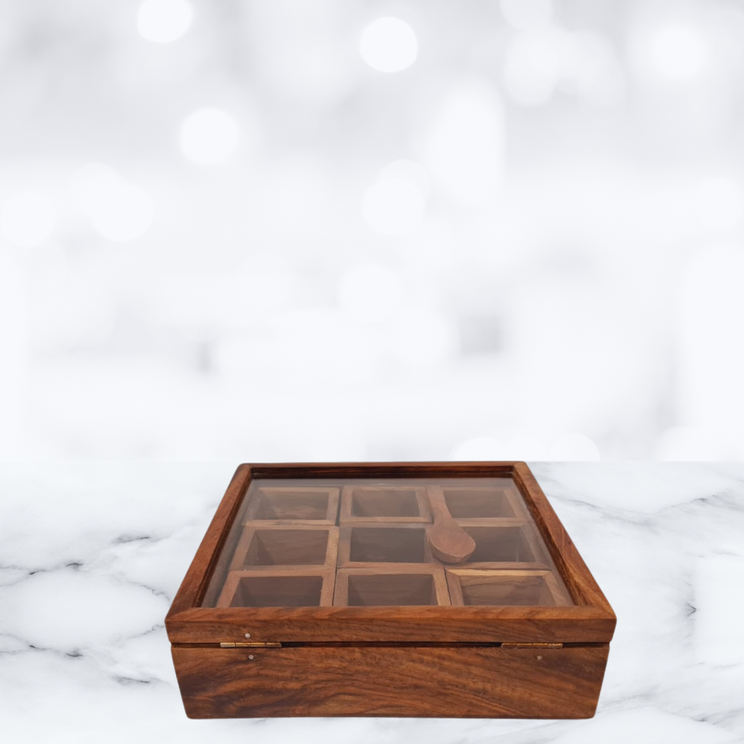 Rosewood Spice Box with Glass Window and Spoon