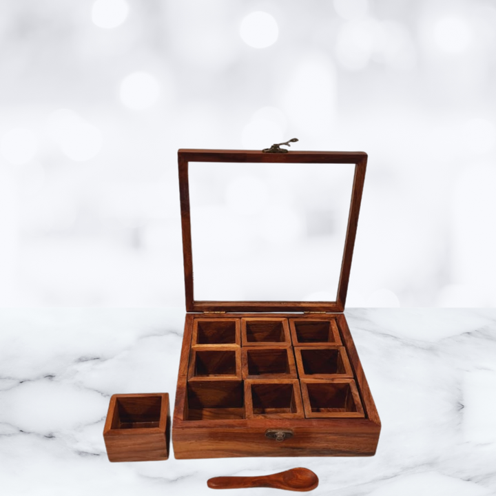 Rosewood Spice Box with Glass Window and Spoon