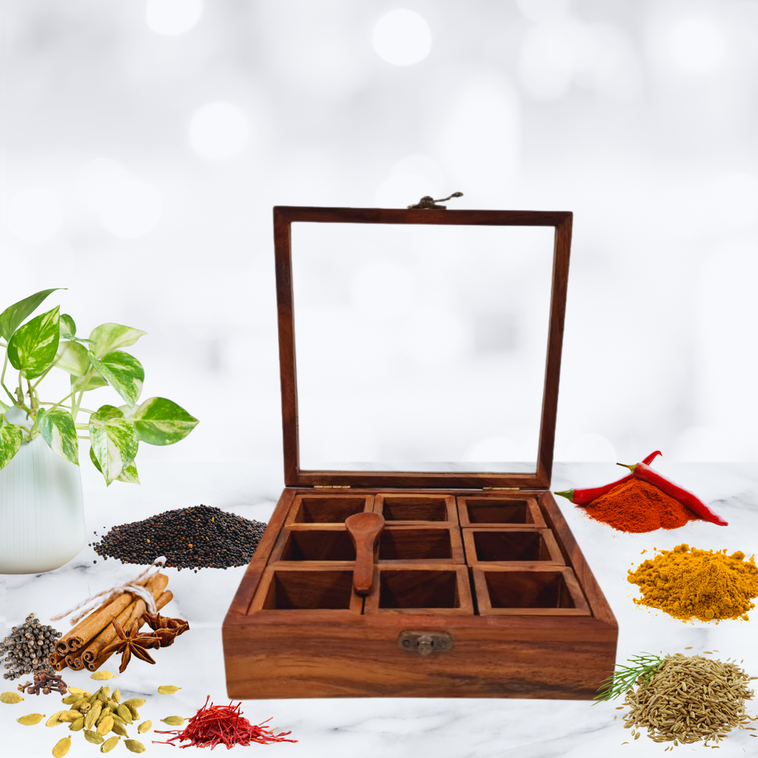 Rosewood Spice Box with Glass Window and Spoon