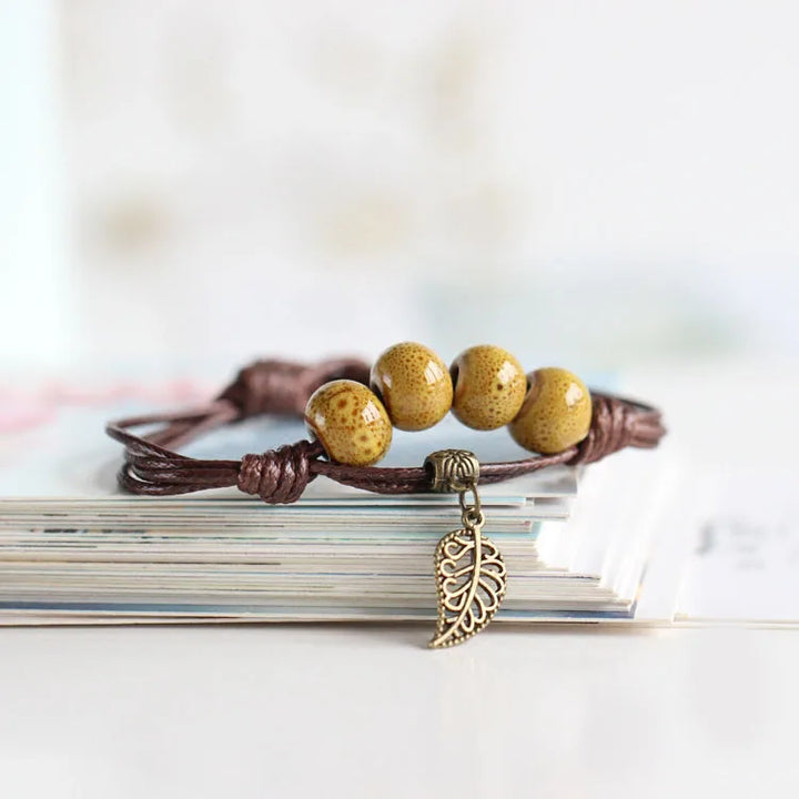 Bohemian ceramic bracelet with brown beads.