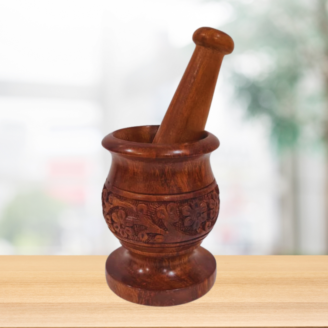 Rosewood Hand Carved Mortar and Pestle Medium