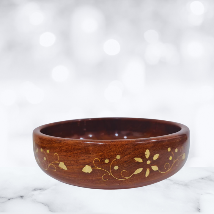 Rosewood Handcrafted Bowl with Brass Inlay Large