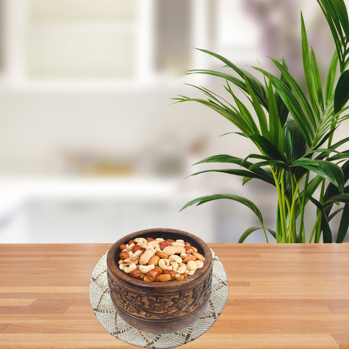 Floral Elegance Hand Carved Rosewood Bowl