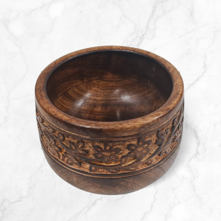 Floral Elegance Hand Carved Rosewood Bowl