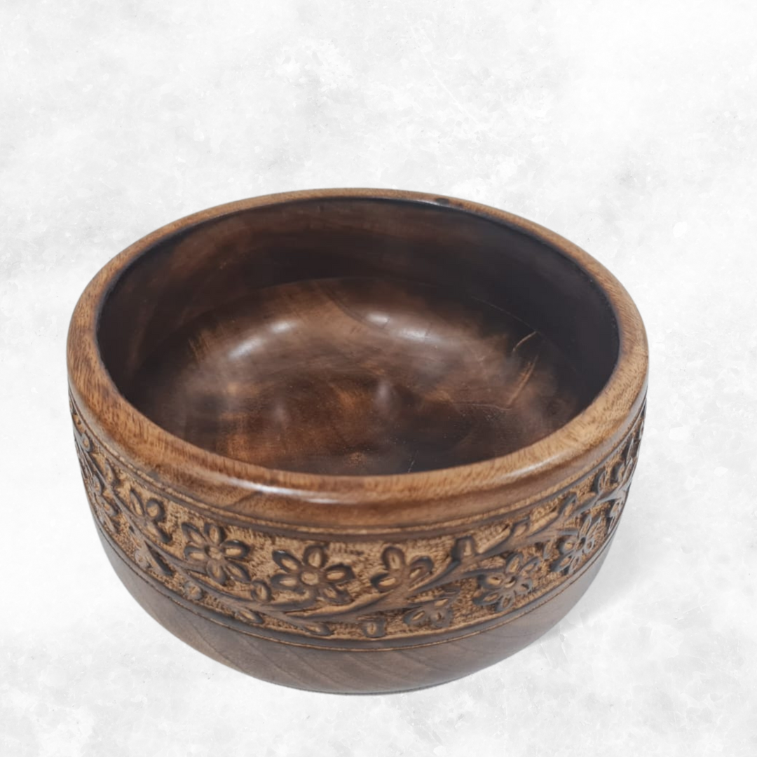 Floral Elegance Hand Carved Rosewood Bowl