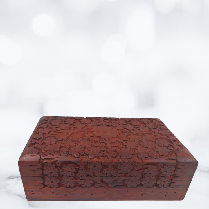 Hand Carved Rosewood Box with Velvet Interior Large