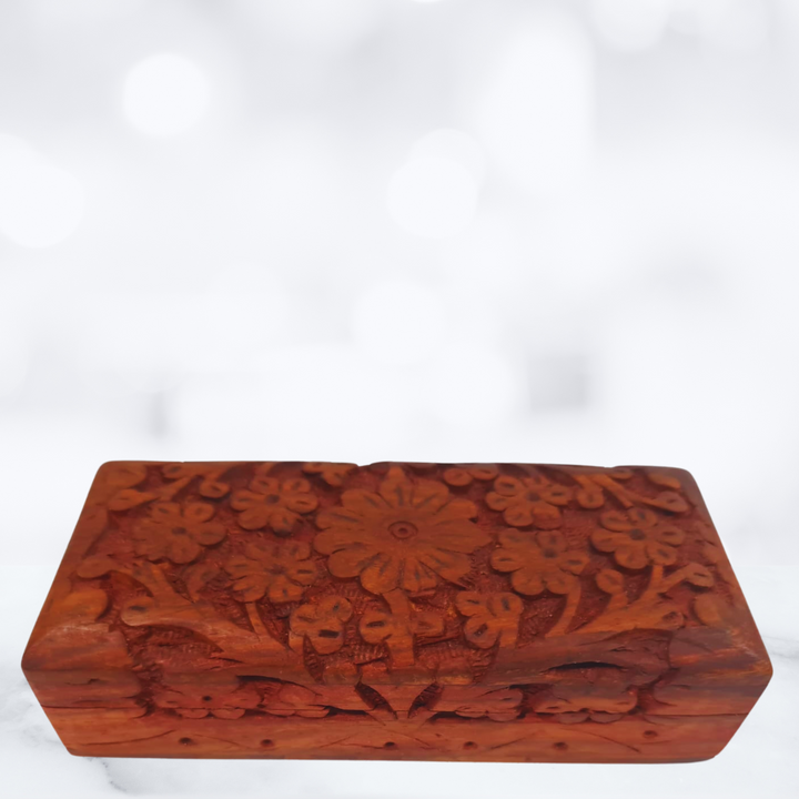 Hand Carved Rosewood Box with Velvet Interior Medium