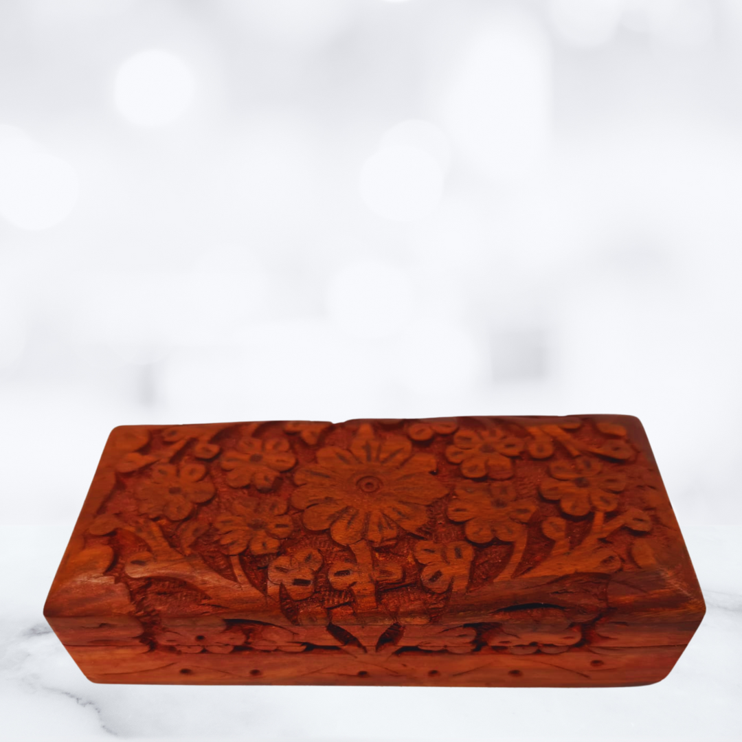 Hand Carved Rosewood Box with Velvet Interior Small