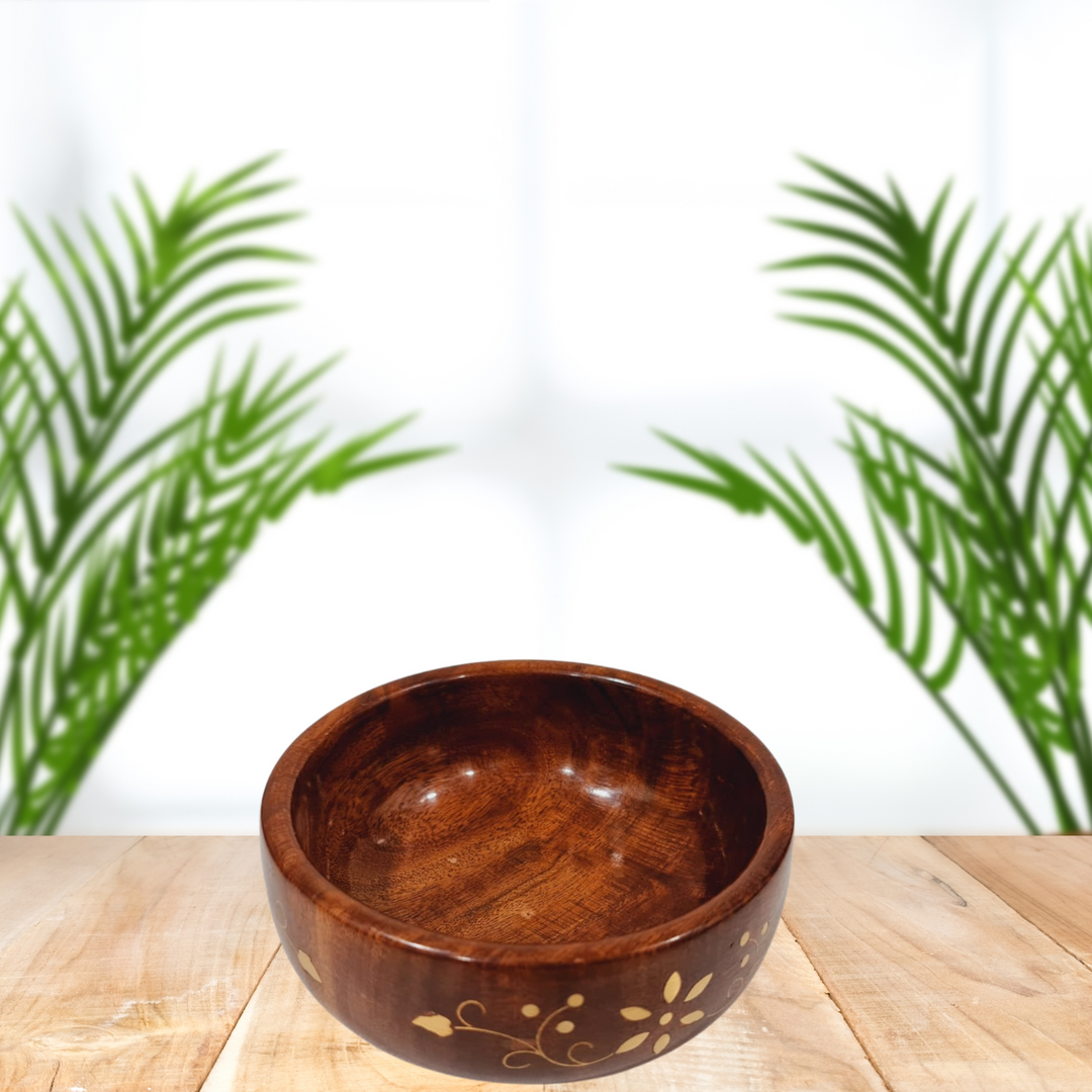 Rosewood Handcrafted Bowl with Brass Inlay Small