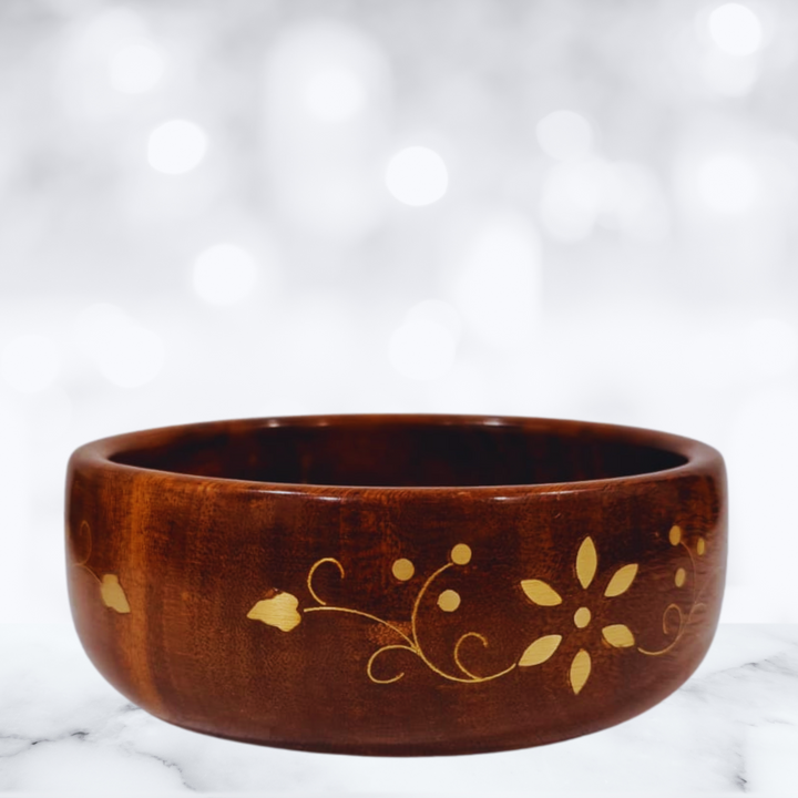 Rosewood Handcrafted Bowl with Brass Inlay Small