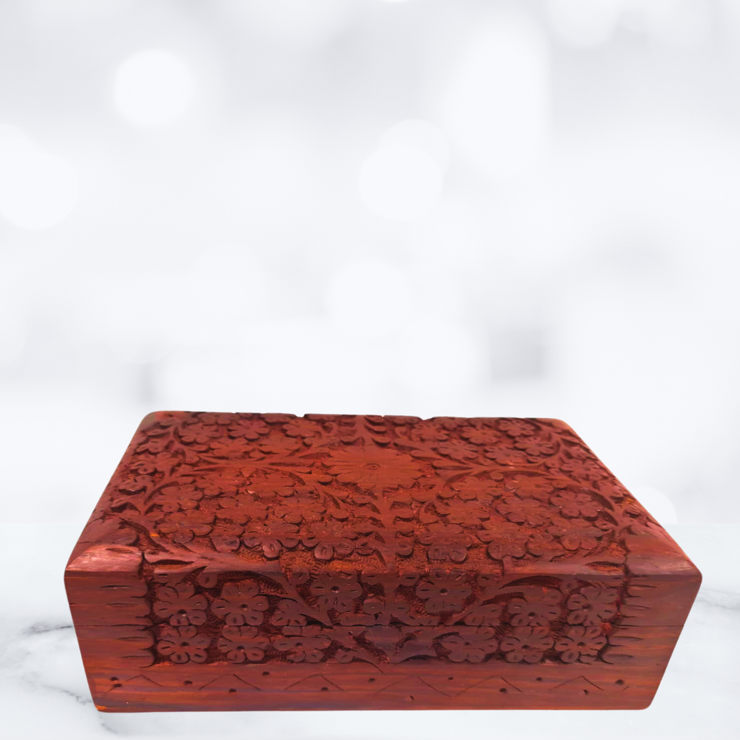 Hand Carved Rosewood Box with Velvet Interior Large