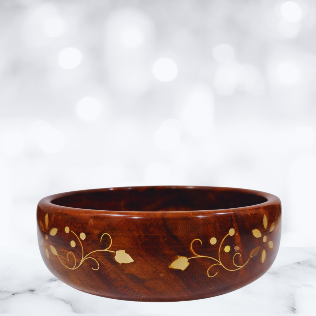 Rosewood Handcrafted Bowl with Brass Inlay Medium