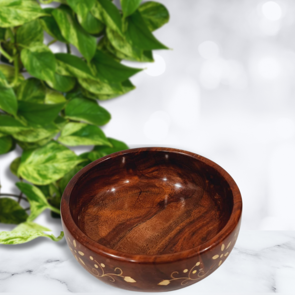 Rosewood Handcrafted Bowl with Brass Inlay Medium